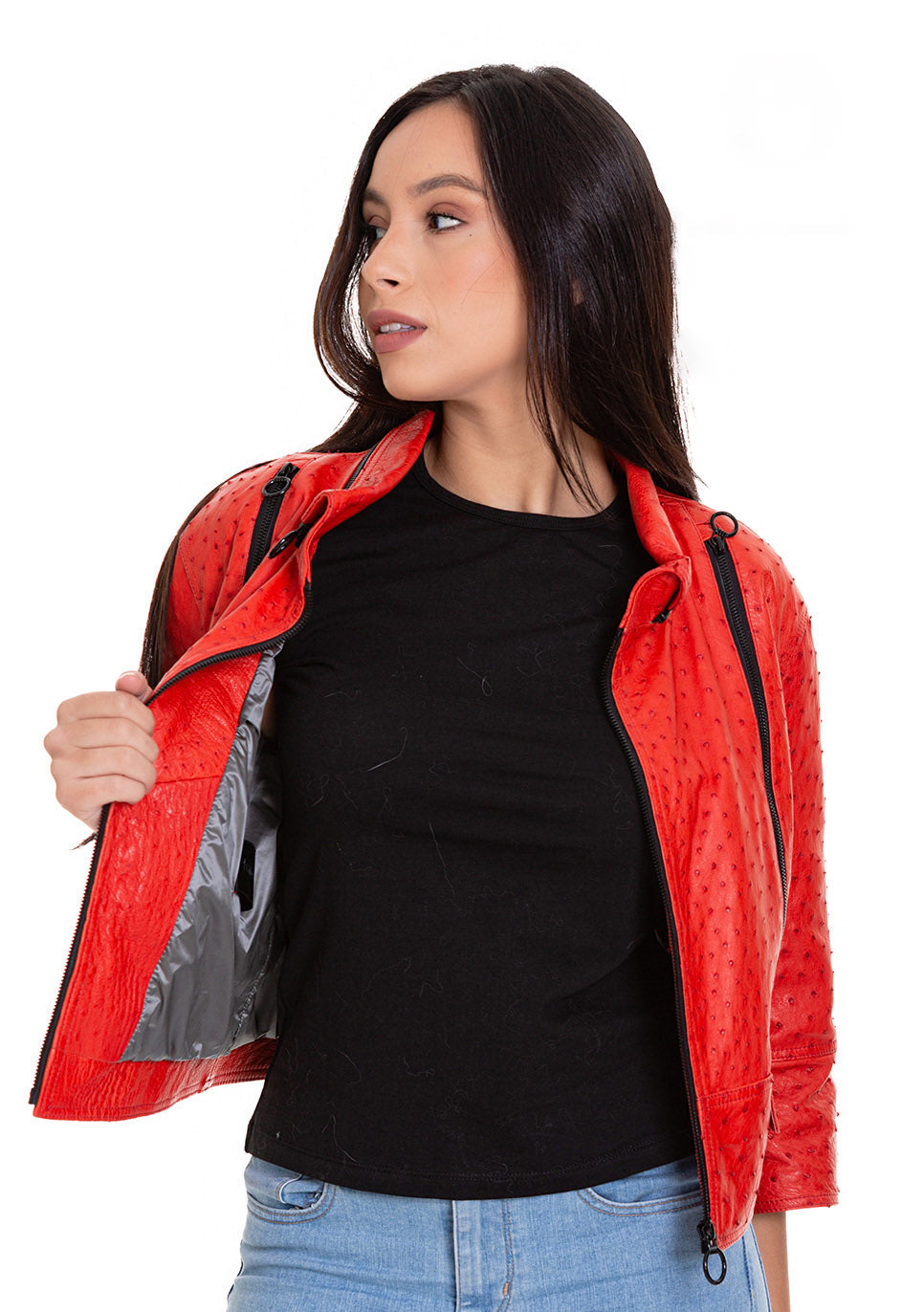 The Comly Pomegranate Flower Ostrich Leather Women Jacket