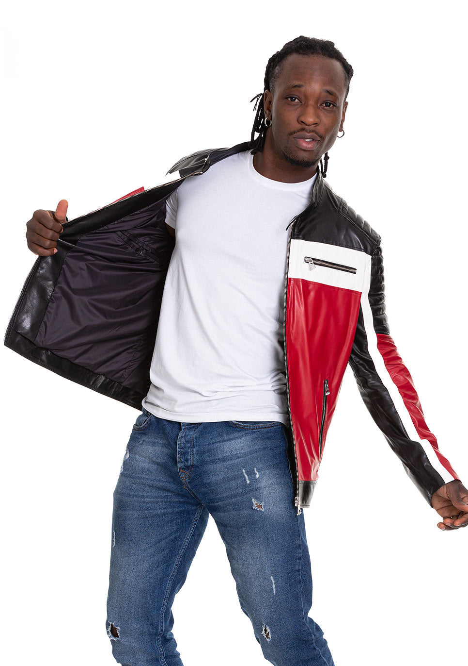 The Martos Black & Red Leather Men Jacket
