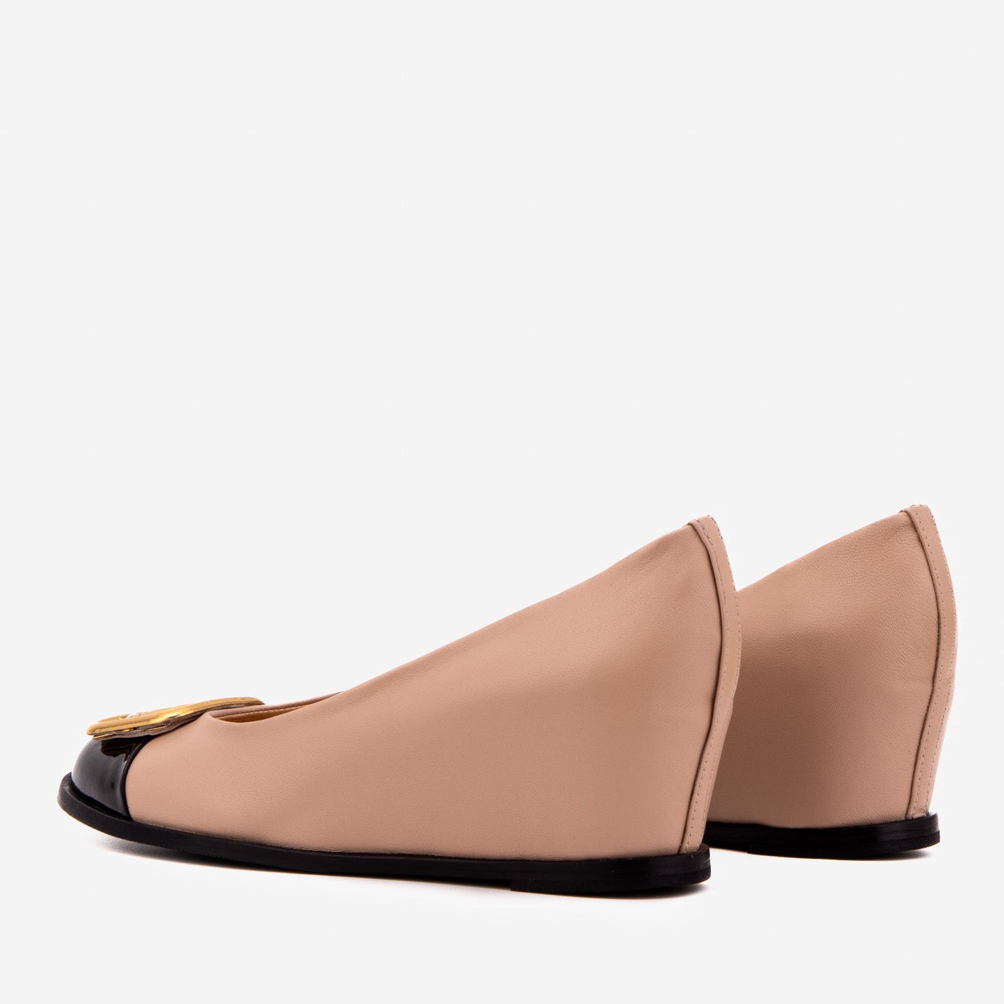 The Selene Beige & Black Leather Wedge Heel Women Shoe