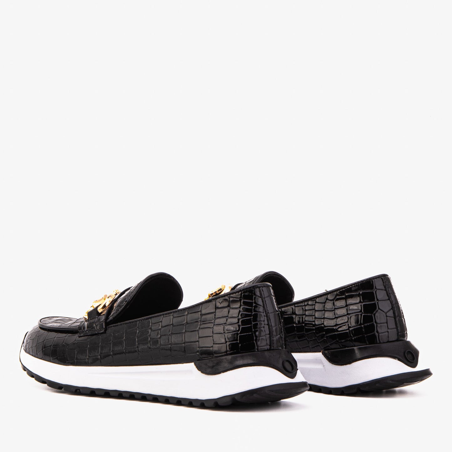The Milan Black Croc-Embossed Patent Leather Women Sneaker