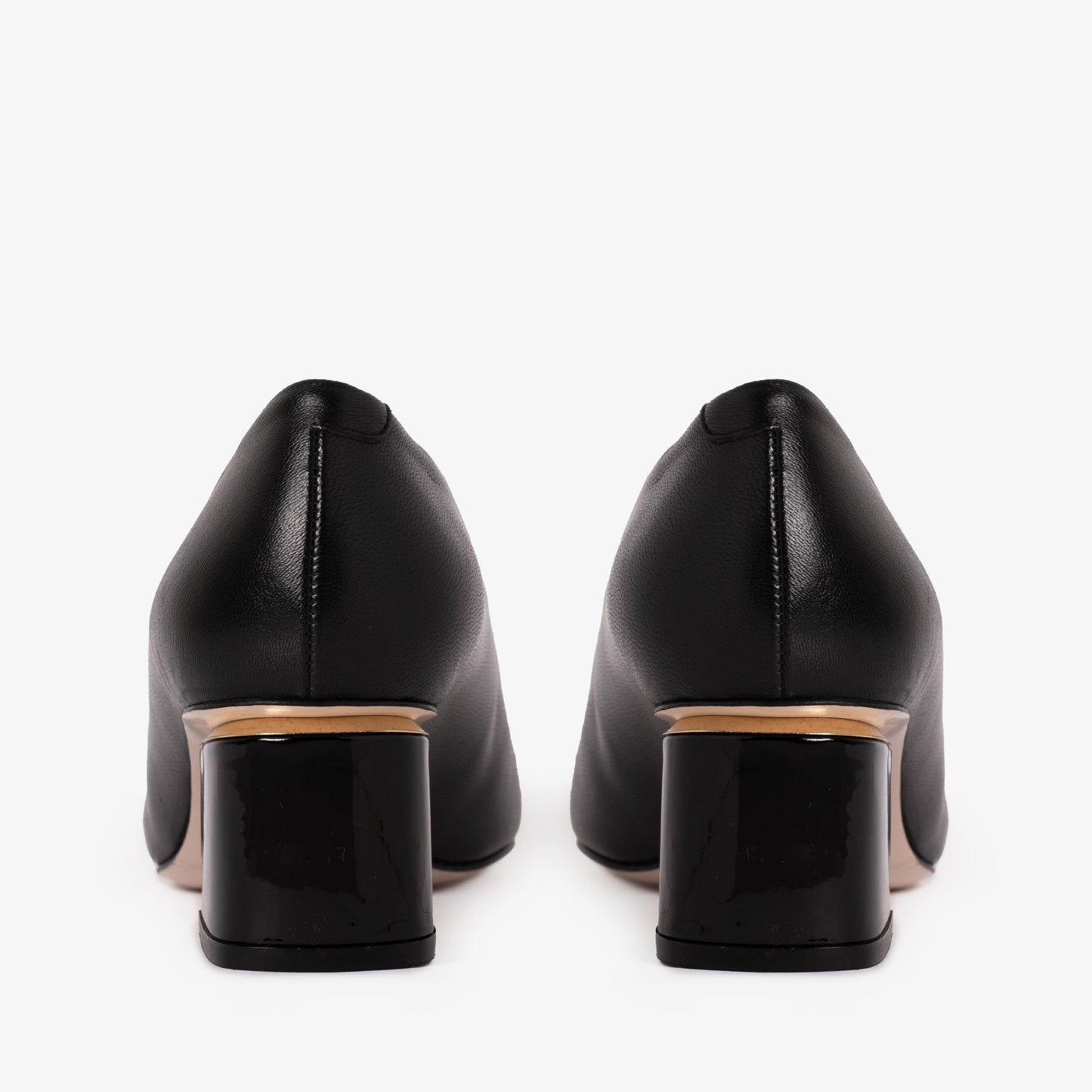 The Diva Black Leather Cap Toe Block Heel Pump Women Shoe