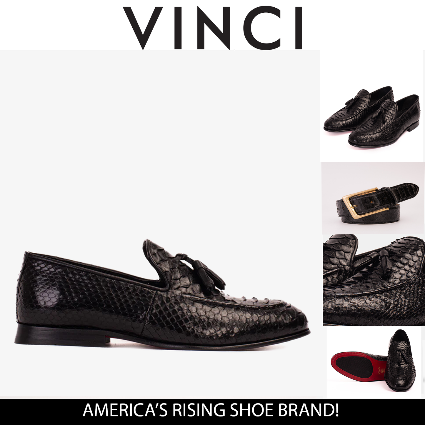 The Bethesda Black Pyhtn Skin Leather Tassel Loafer Men Shoe