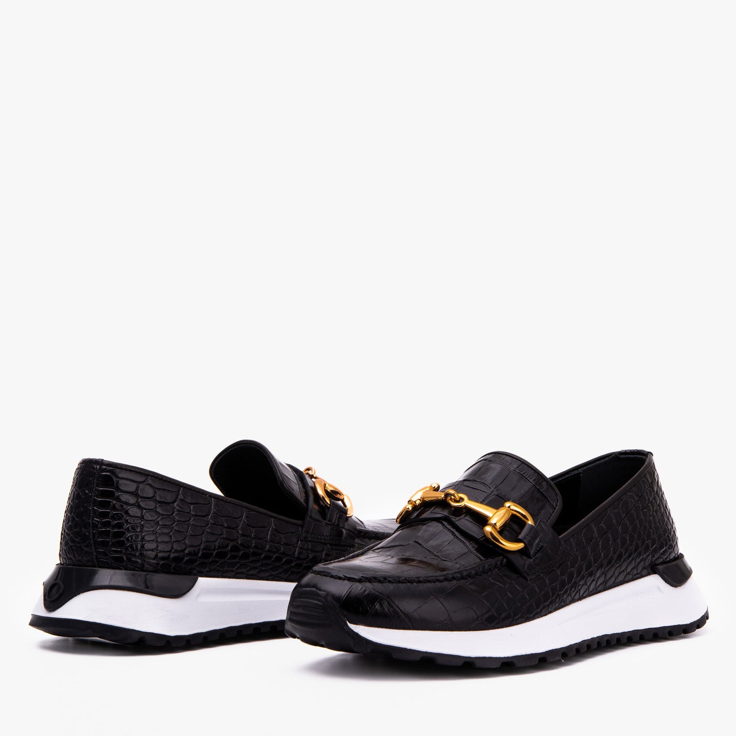 The Milan Black Croc-Embossed Leather Women Sneaker