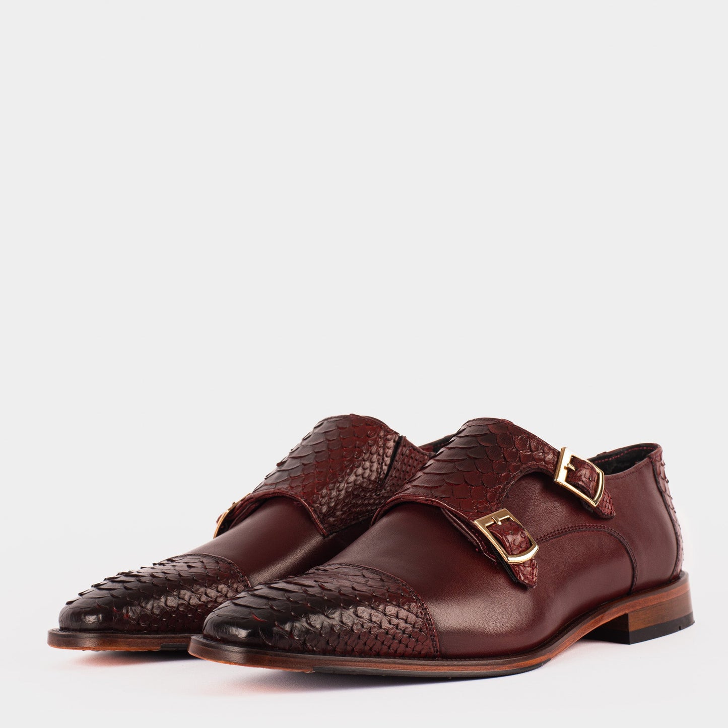 The Bishkek Burgundy Leather Cap Toe Double Monk Strap Men Shoe