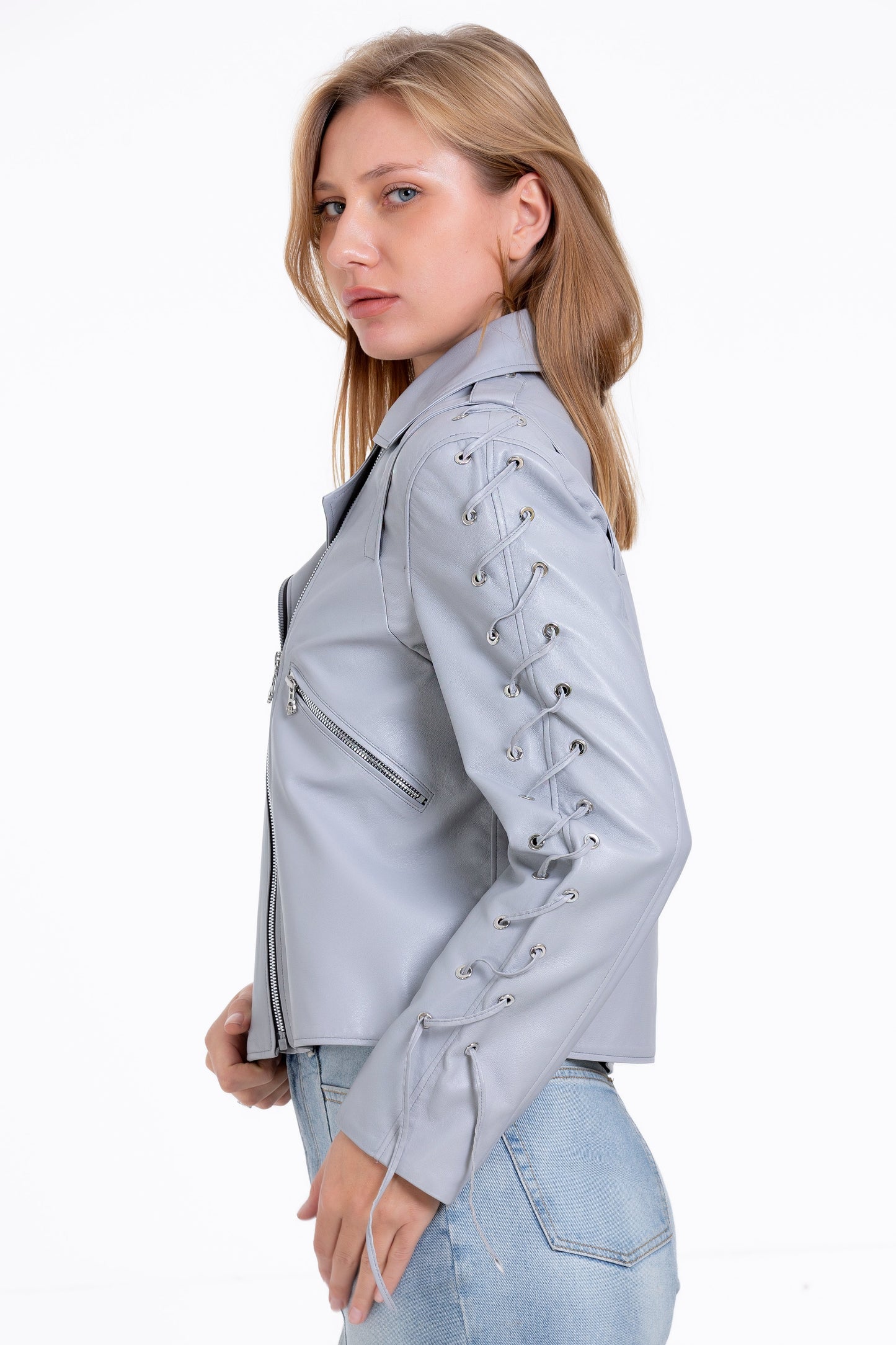 The Isola Leather Gray Women Jacket