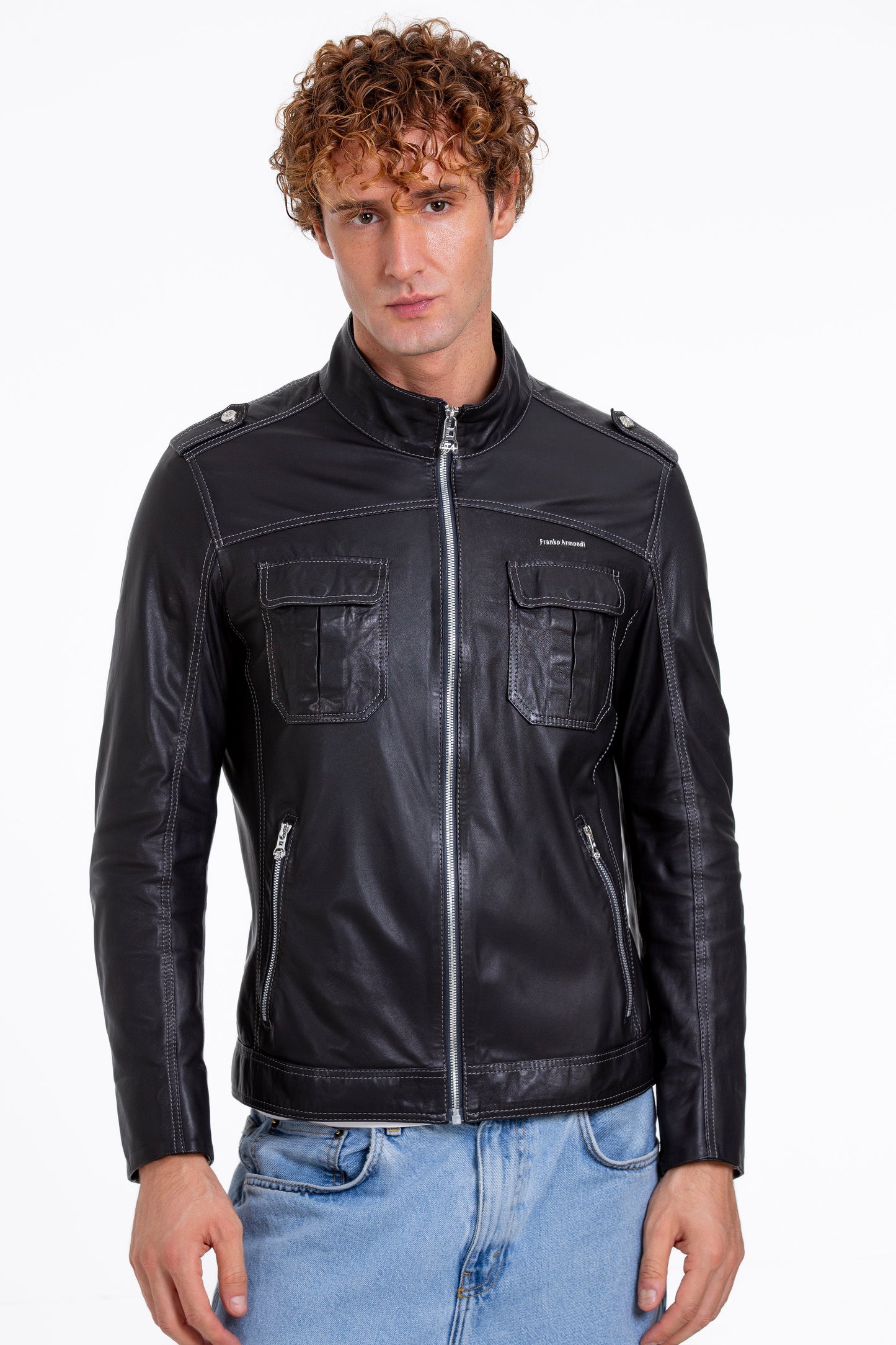 The Mausollos Navy Blue Leather Men Jacket