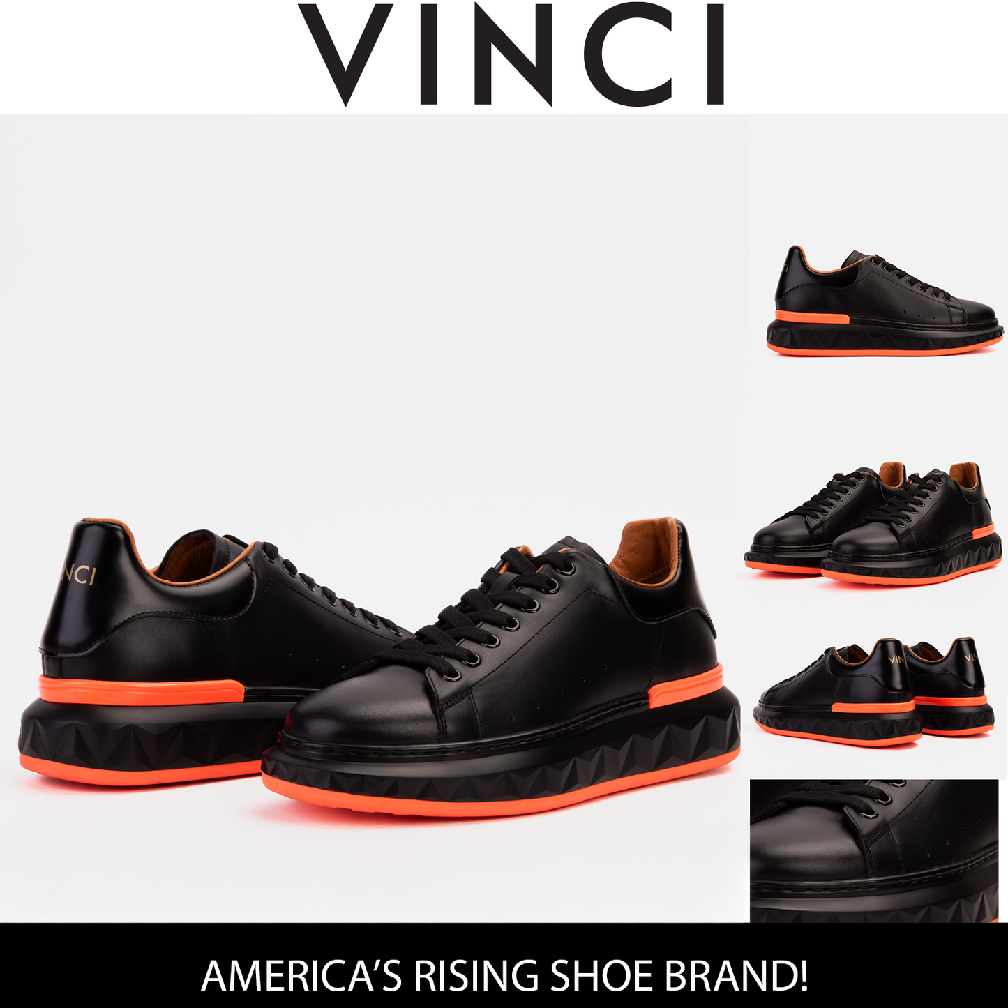 The Linq Black & Orange Leather Men Sneaker