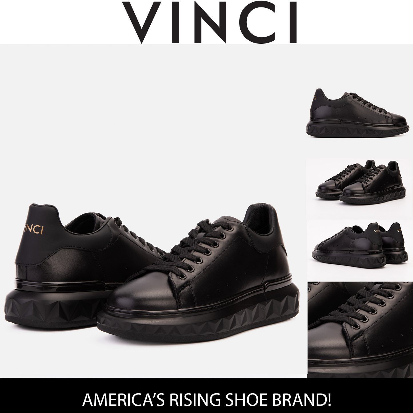 The Linq Black Leather Men Sneaker