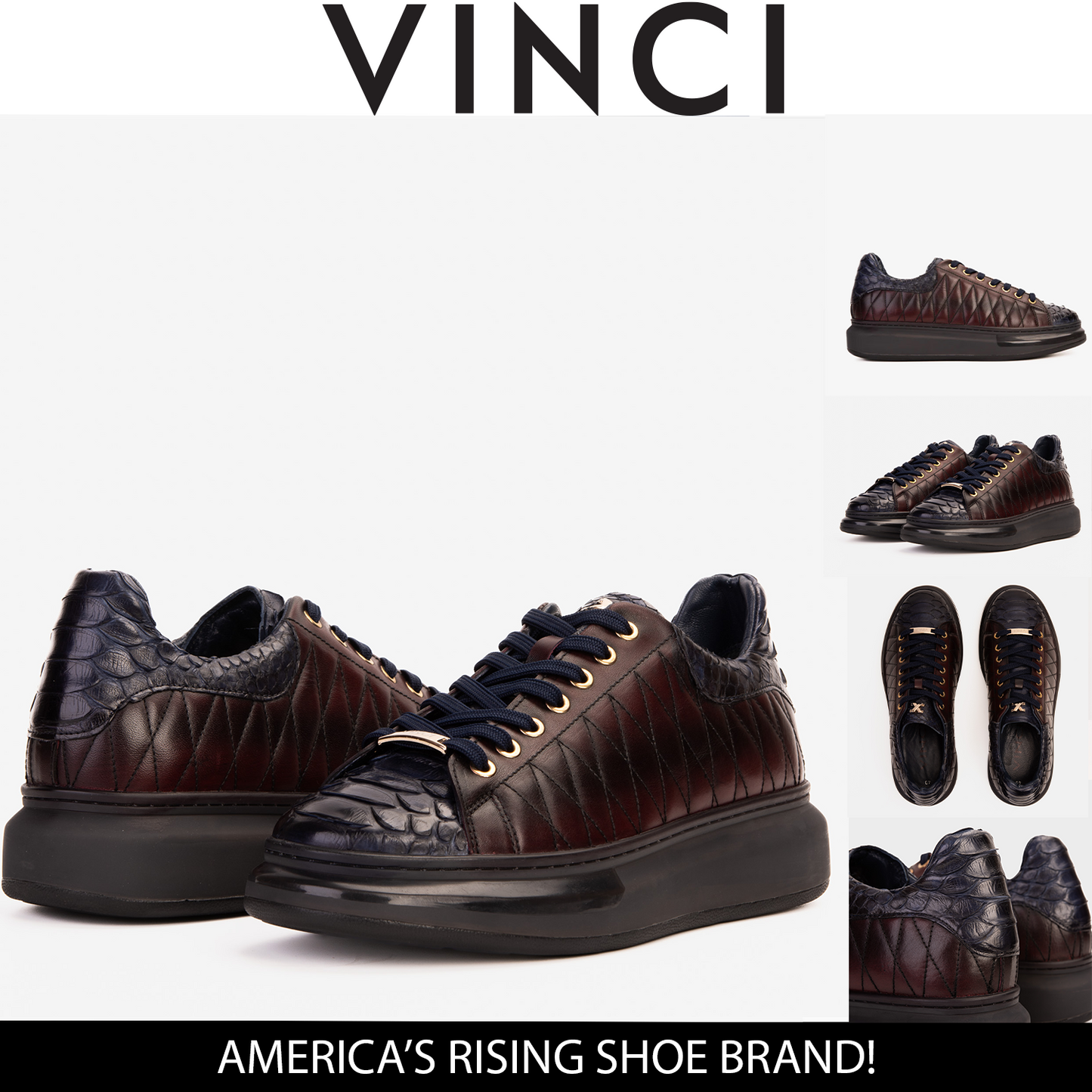 The Adler Navy Blue & Burgundy Snk Leather Men Sneaker Limited Edition