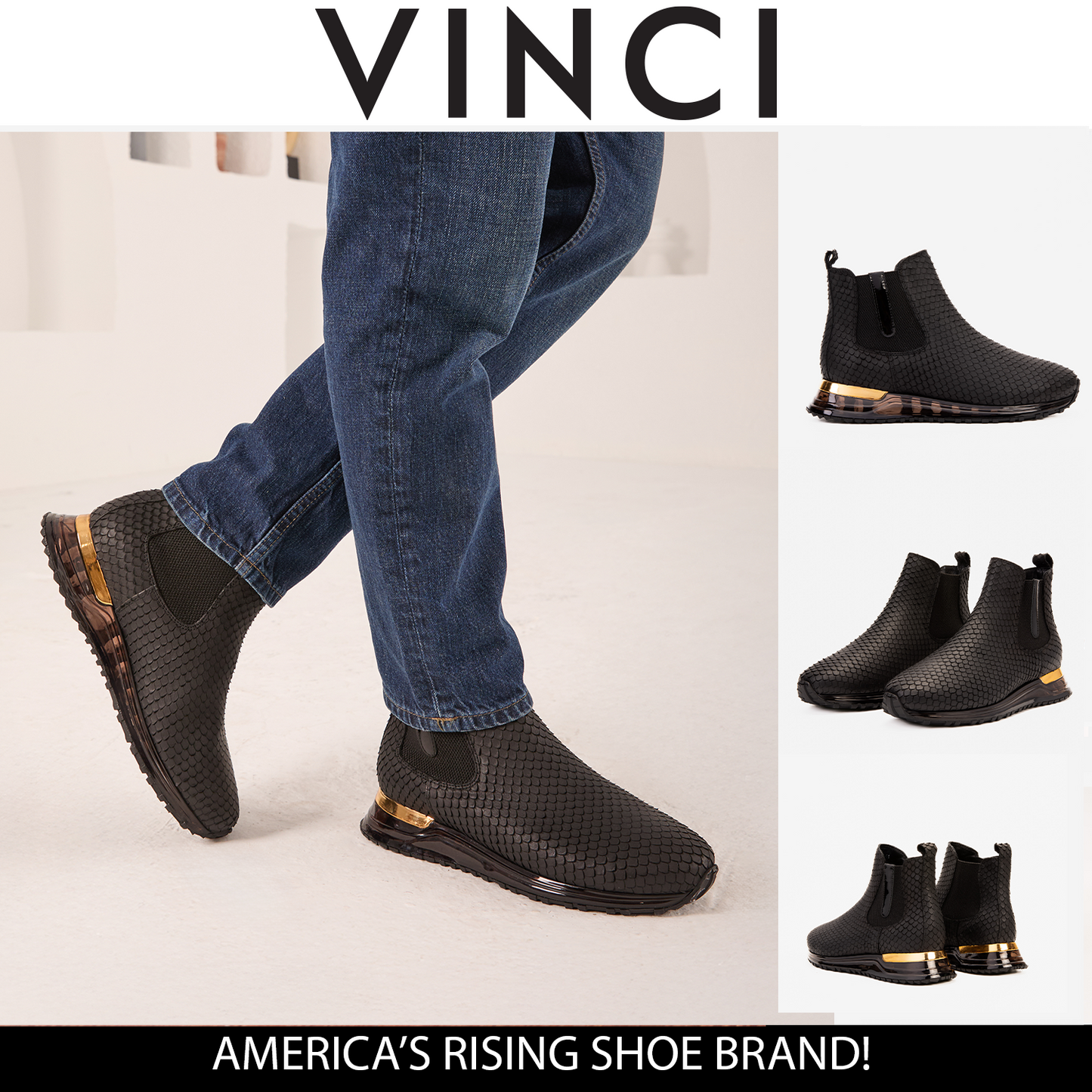 The Panther Black Leather Men Chelsea Boot