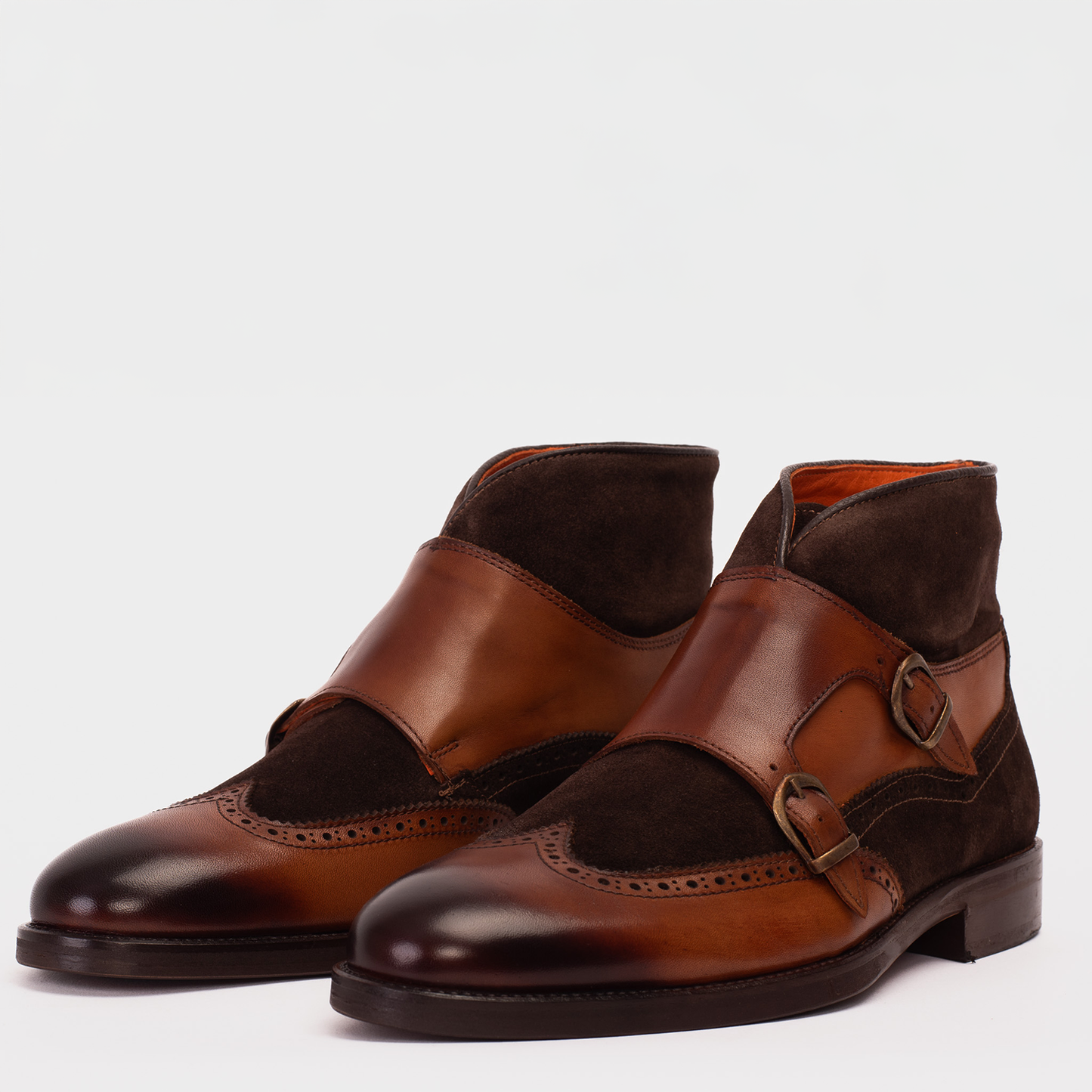 The Albus Tan Leather & Suede Double Strap Monk Brogue Men Boot