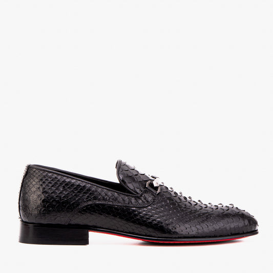 The Viper Black Python Skin Leather Bit Loafer Men Shoe