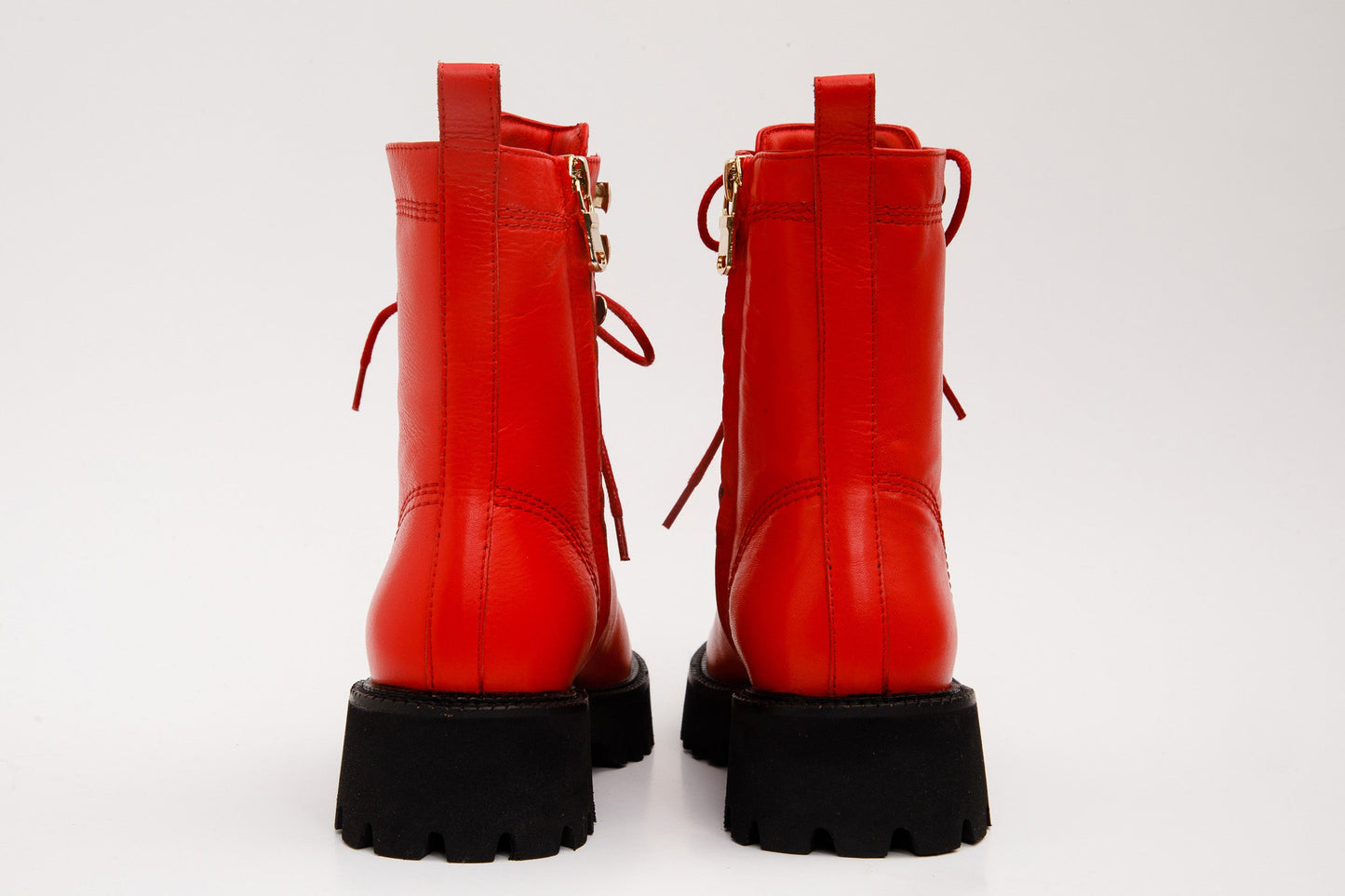 The Moreno Red Leather Lace-Up Mid Calf Women Boot Final Sale!