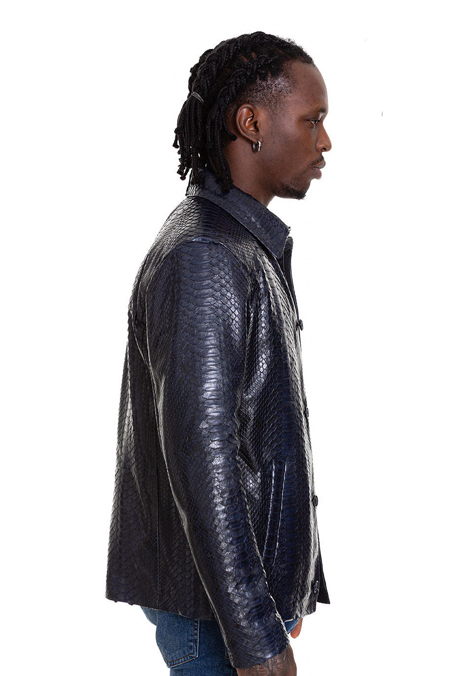 The Pitman Pythn Navy Blue Leather Men Jacket