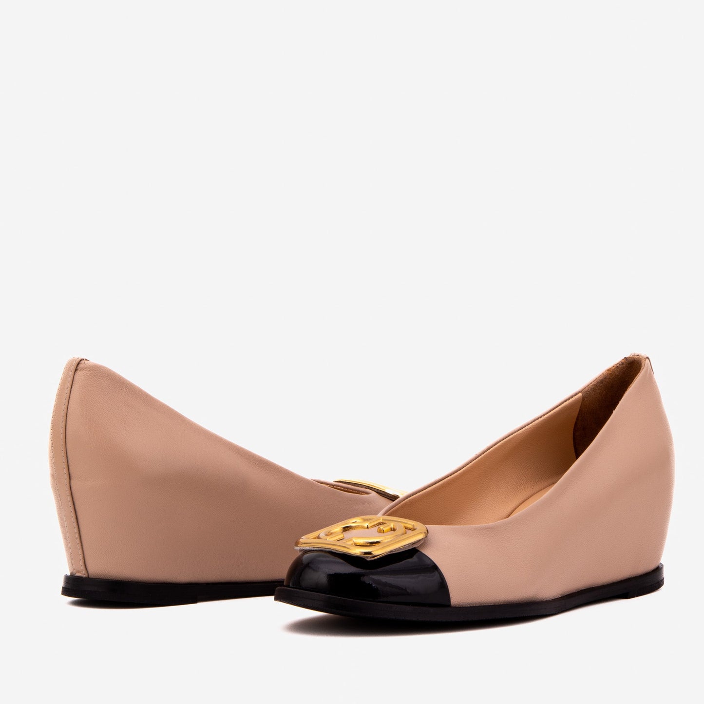 The Selene Beige & Black Leather Wedge Heel Women Shoe