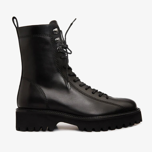 The Moreno Black Leather Lace-Up Mid Calf Women Boot Final Sale!