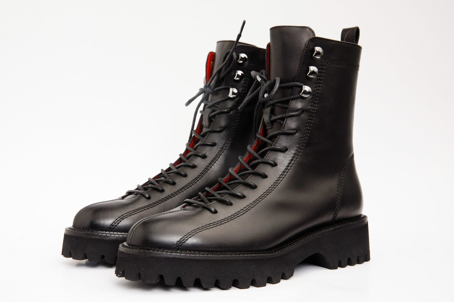 The Moreno Black Leather Lace-Up Mid Calf Women Boot Final Sale!