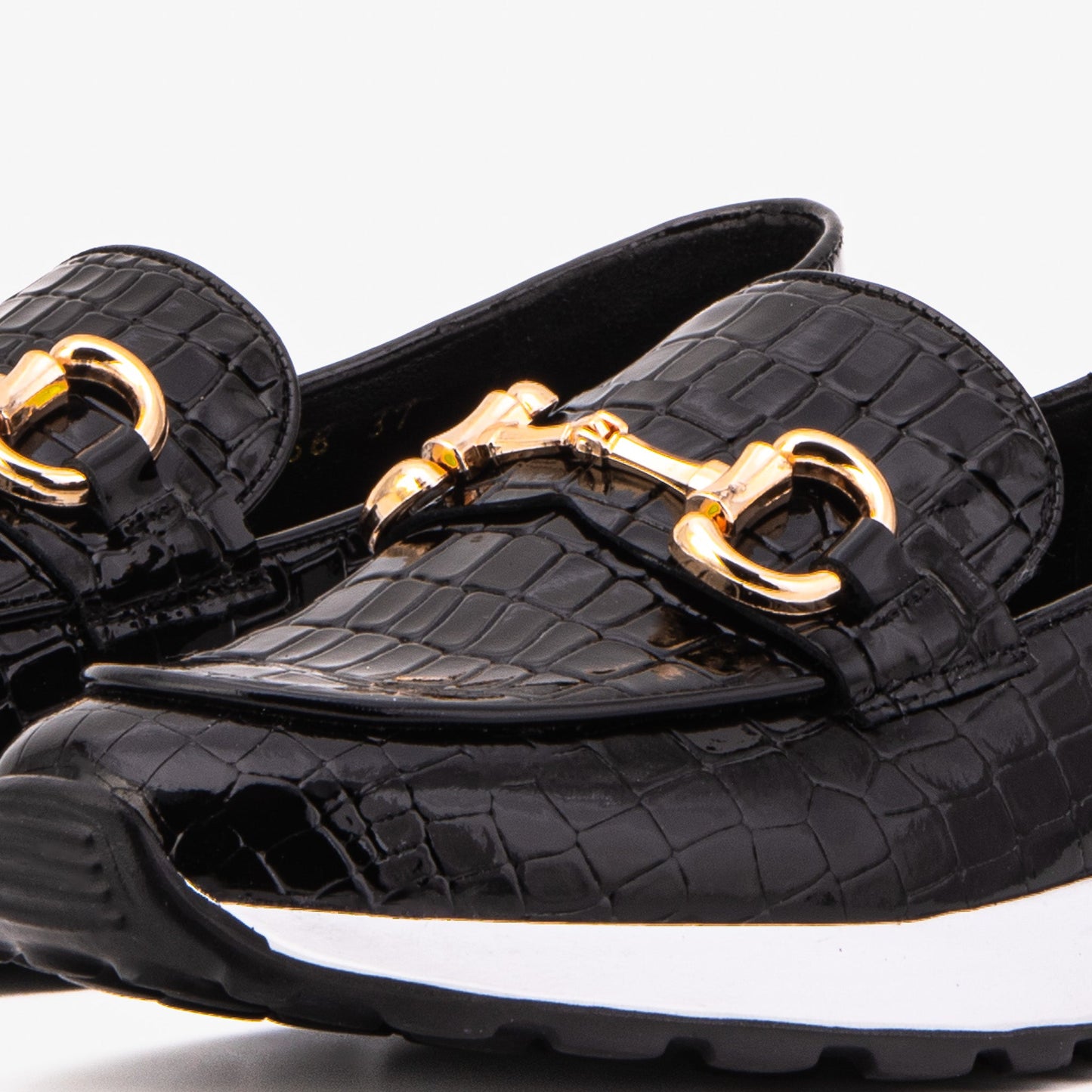 The Milan Black Croc-Embossed Patent Leather Women Sneaker