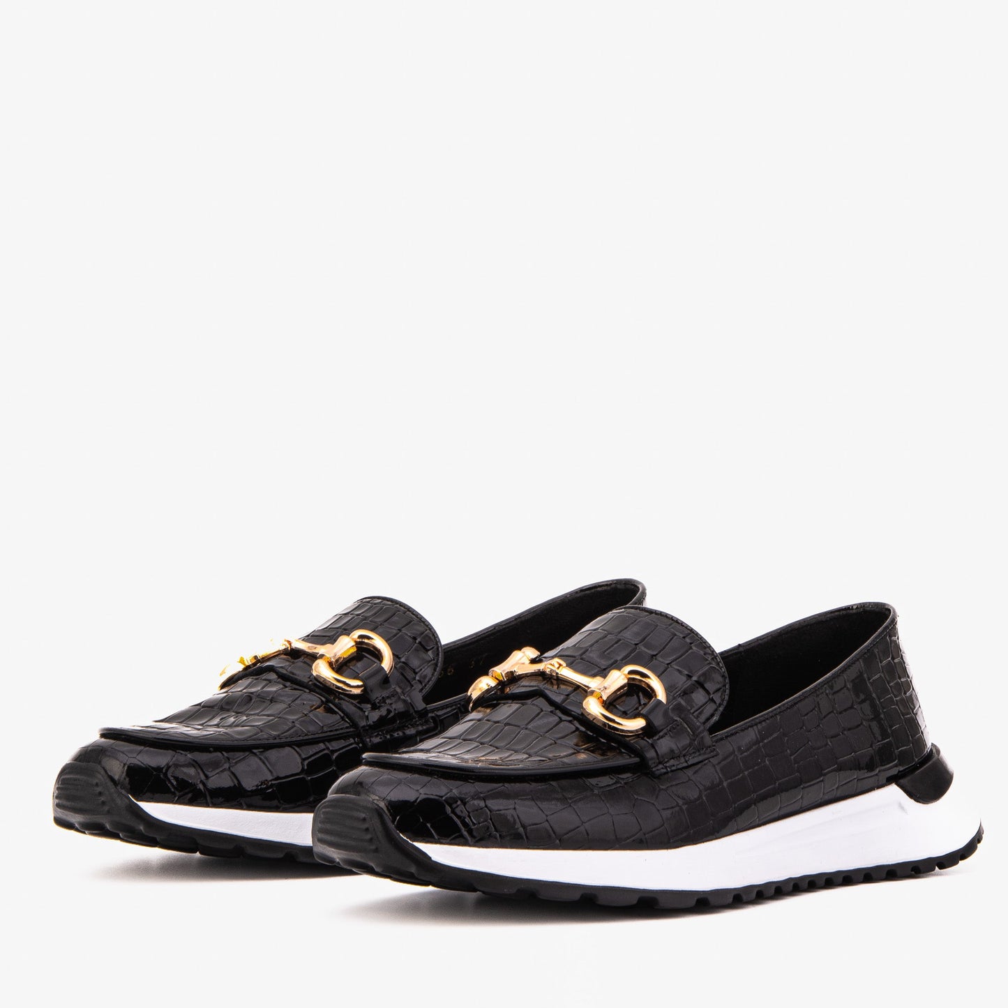 The Milan Black Croc-Embossed Patent Leather Women Sneaker
