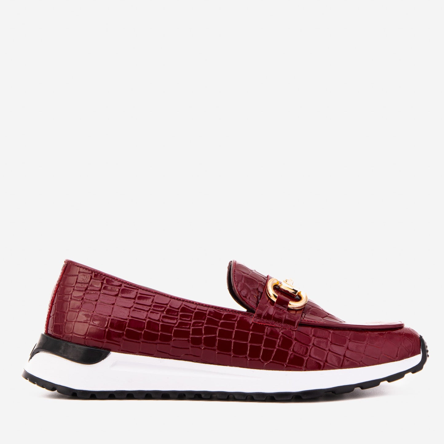 The Milan Burgundy Croc-Embossed Patent Leather Women Sneaker