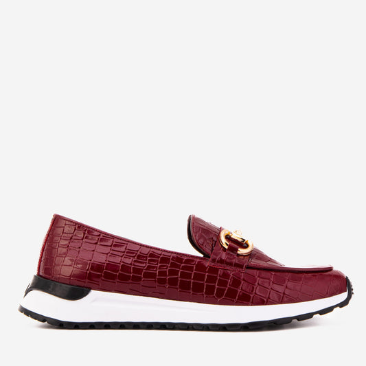 The Milan Burgundy Croc-Embossed Patent Leather Women Sneaker
