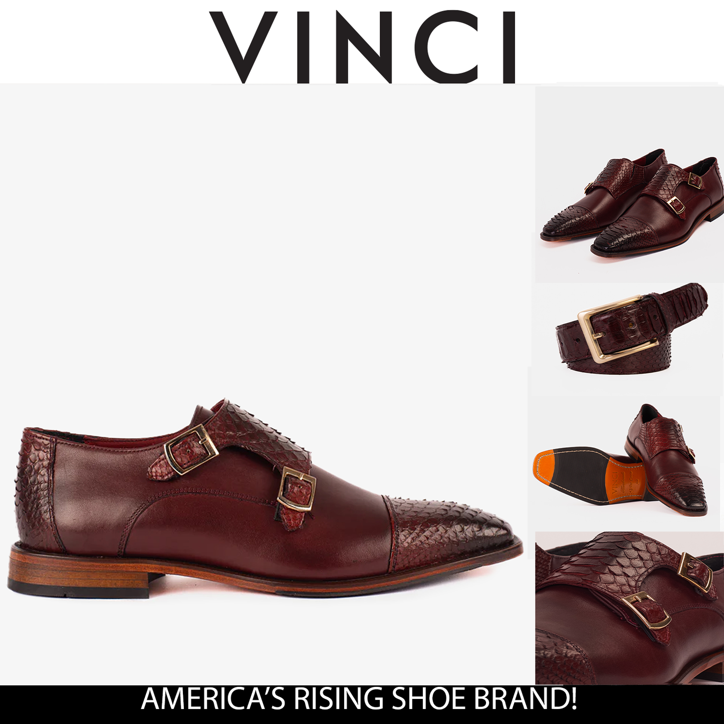 The Bishkek Burgundy Leather Cap Toe Double Monk Strap Men  Shoe