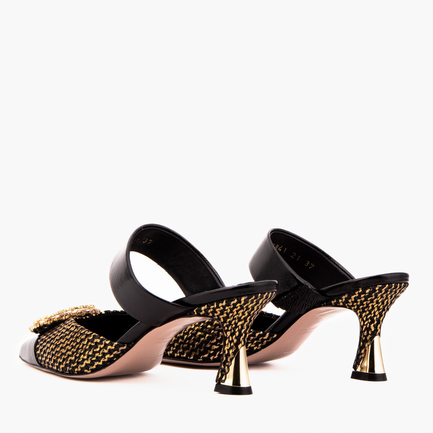 The Valencia Black & Gold Jewel Heel Women Mule Sandal