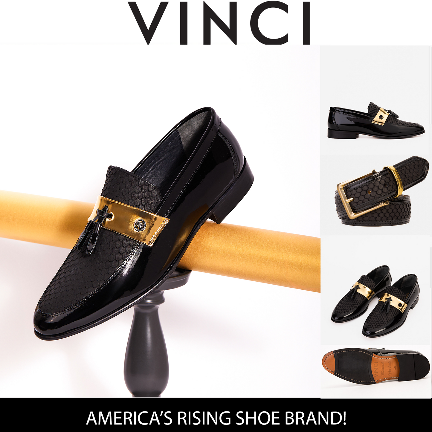 The Imperial Black & Gold Leather Men Dress Shoe