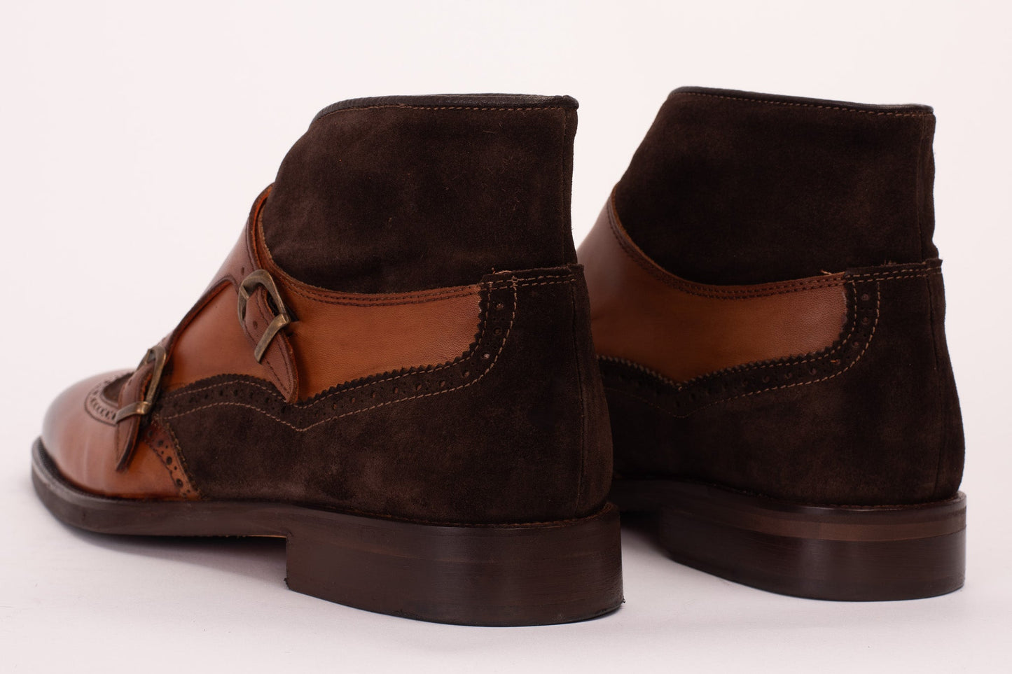 The Albus Tan Leather & Suede Double Strap Monk Brogue Men  Boot