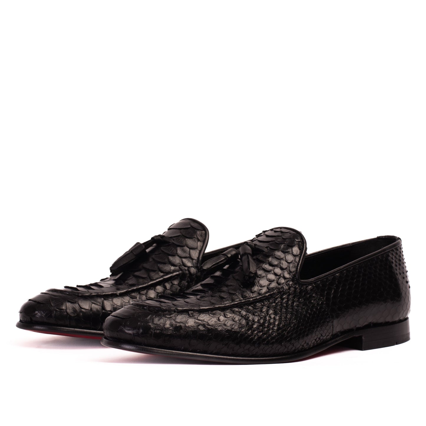 The Bethesda Black Pyhtn Skin Leather Tassel Loafer Men  Shoe