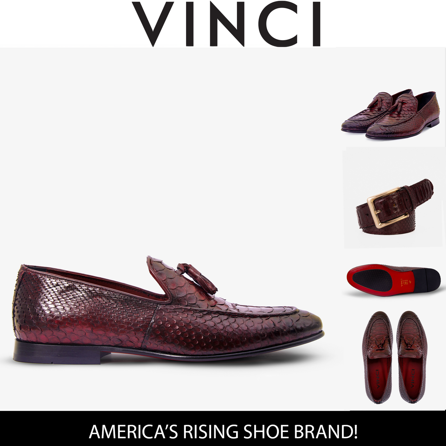 The Bethesda Burgundy Pyhtn Skin Leather Tassel Loafer Men Shoe