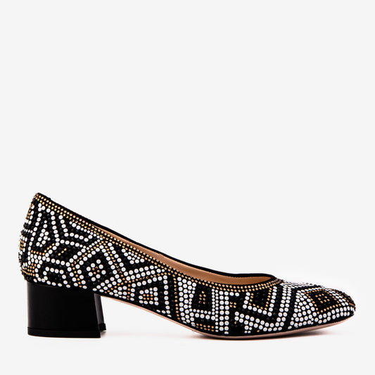 Nampula Crystal-Embellished Black Leather Women Pump