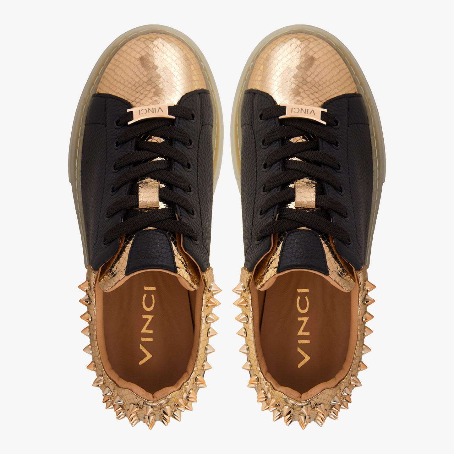 The Venezia Gold & Black Leather Women Sneaker