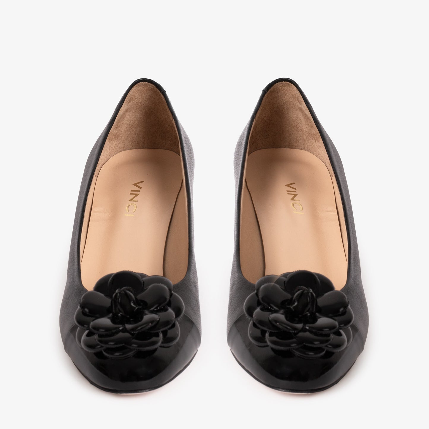 The Diva Black Leather Cap Toe Block Heel Pump Women Shoe