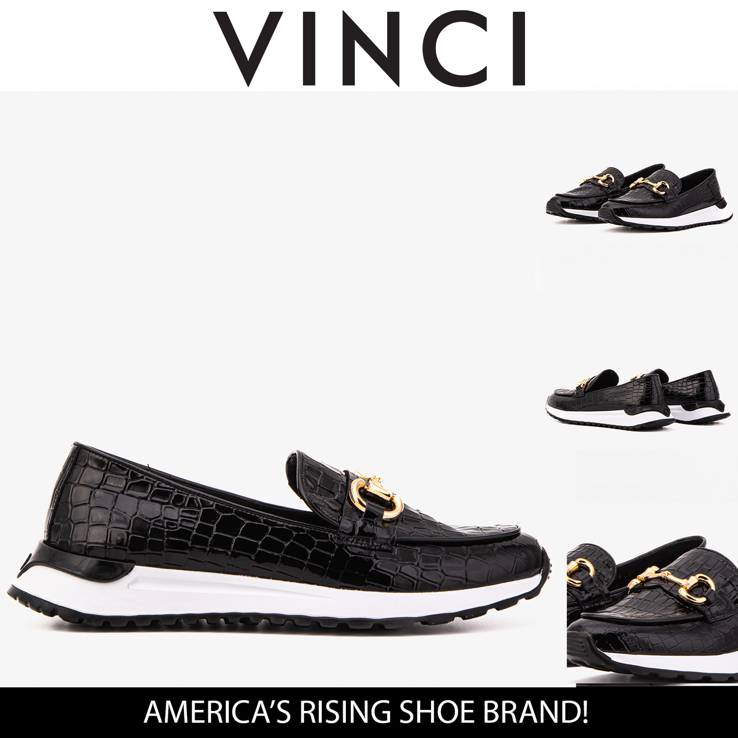 The Milan Black Croc-Embossed Patent Leather Women Sneaker