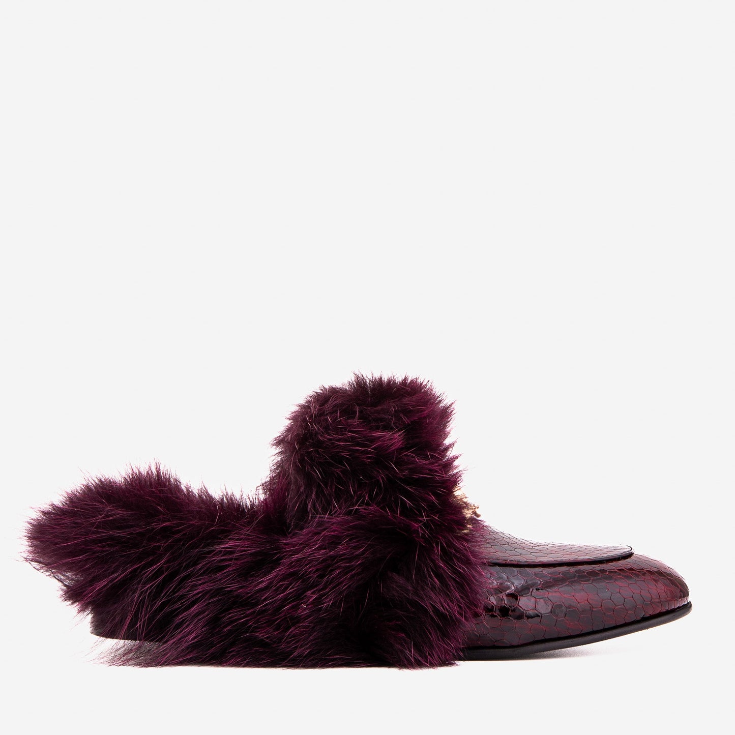 The Izmir Burgundy  Patent Leather Natural Fur Women Slipper