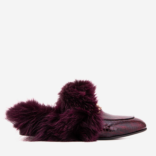 The Izmir Burgundy  Patent Leather Natural Fur Women Slipper