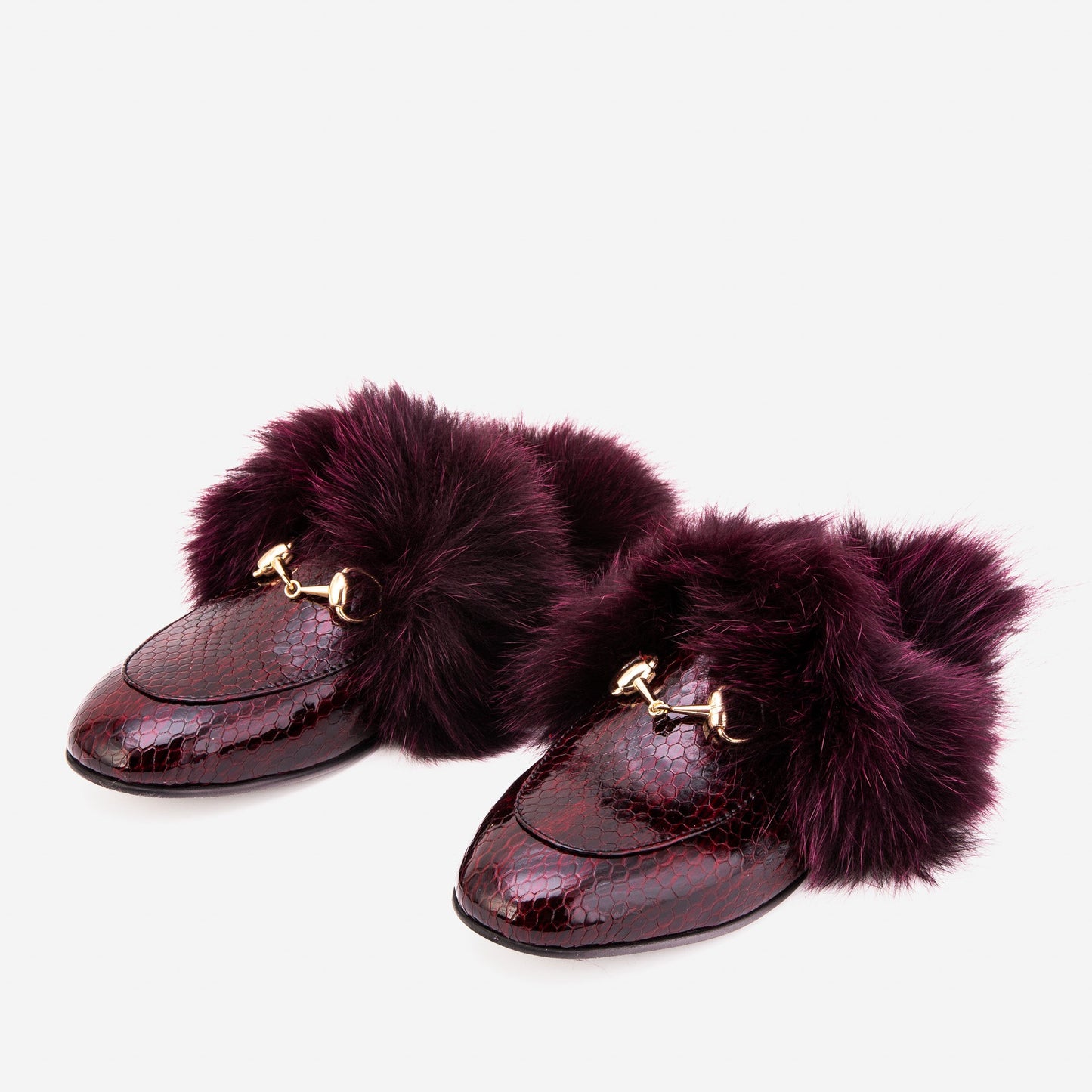 The Izmir Burgundy  Patent Leather Natural Fur Women Slipper