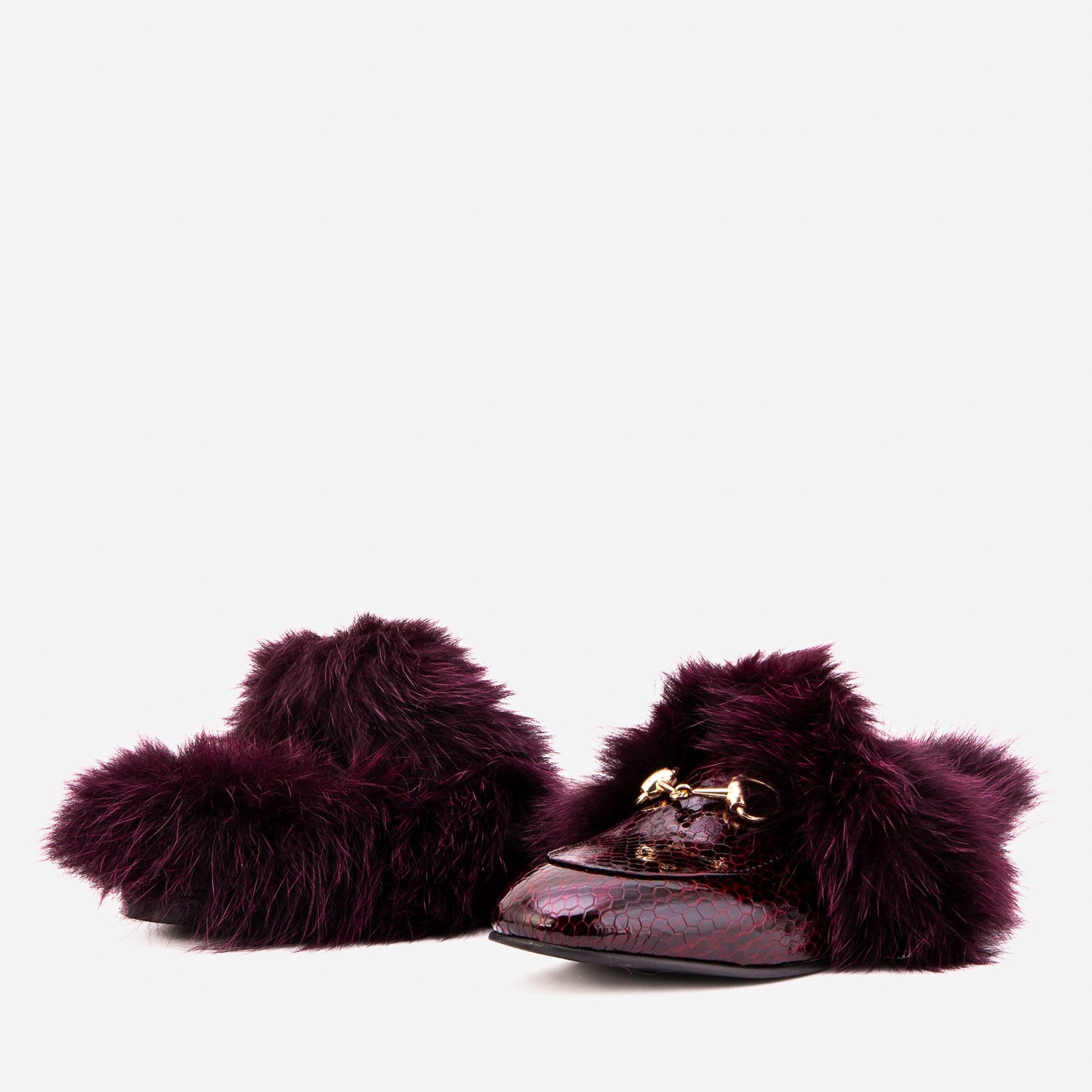 The Izmir Burgundy  Patent Leather Natural Fur Women Slipper