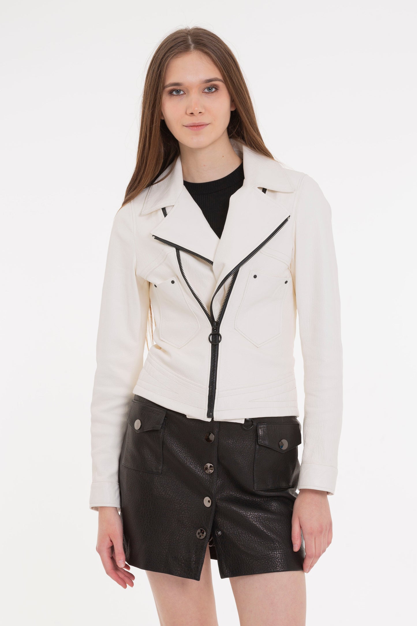 The Alomartes White Leather Women Jacket