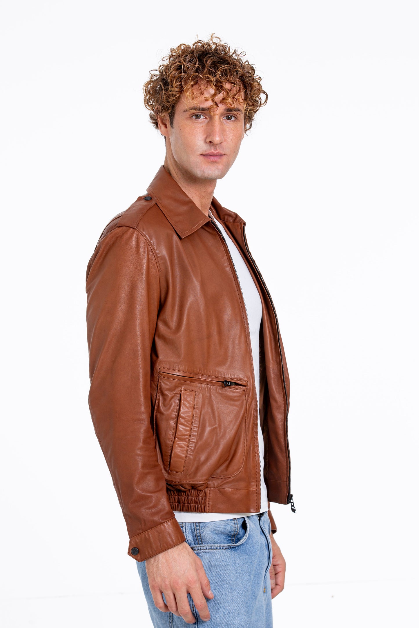 The Leureles Tan Leather Men Jacket