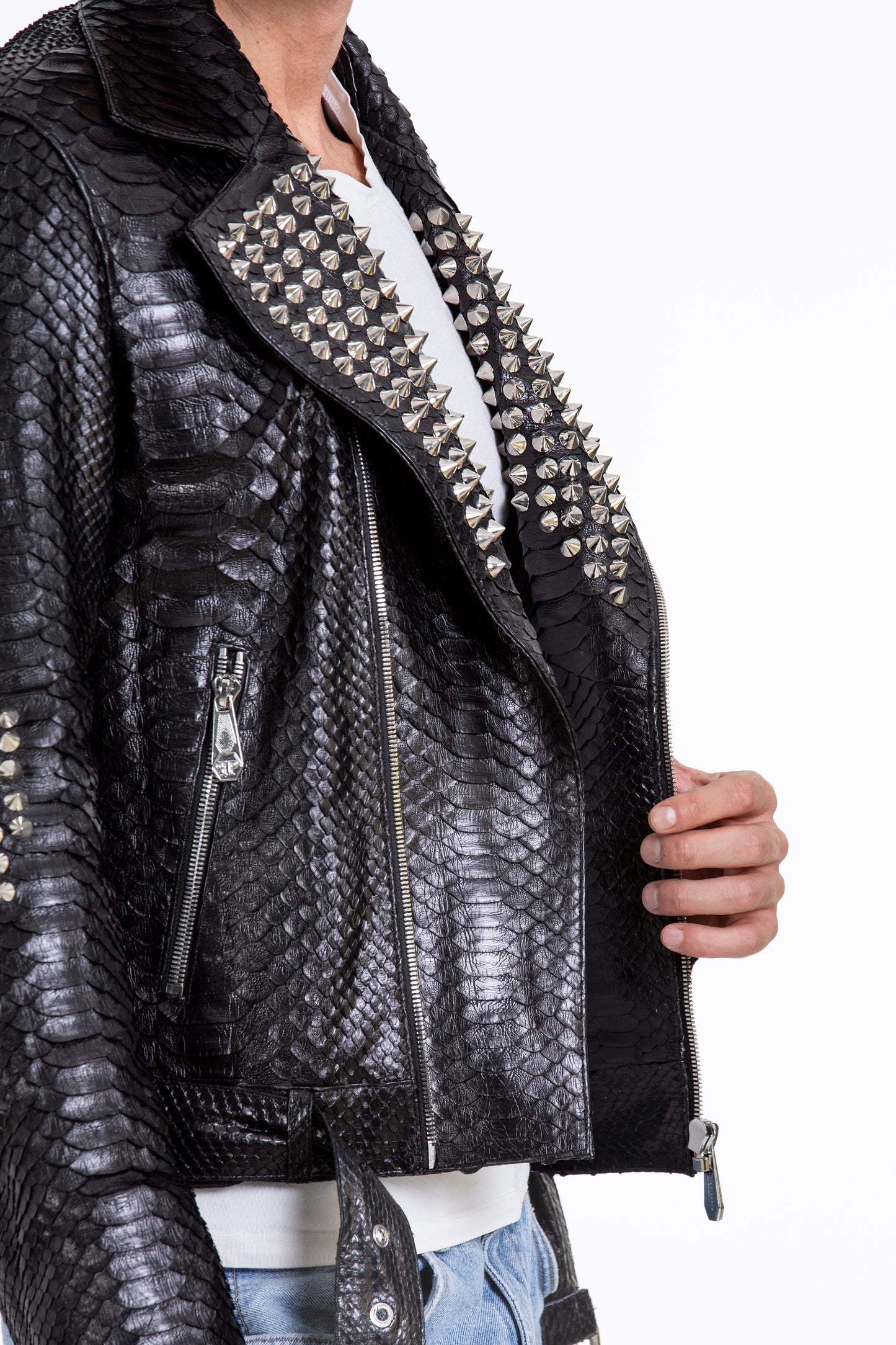 The Kopenhag Pythn Black Spike Leather Men  Jacket