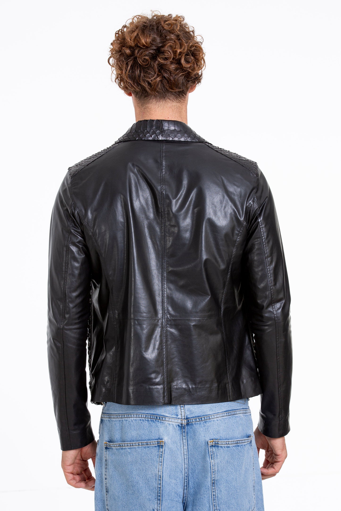 The Bedford Pythn Skin Handwoven Leather Black Men Jacket