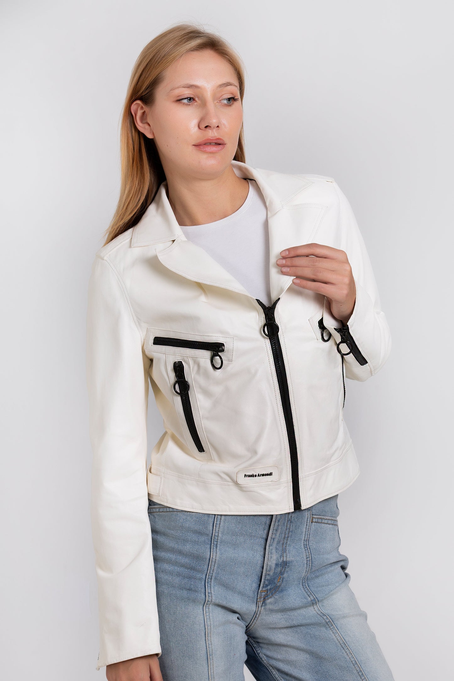 The Altona Leather White Women Jacket