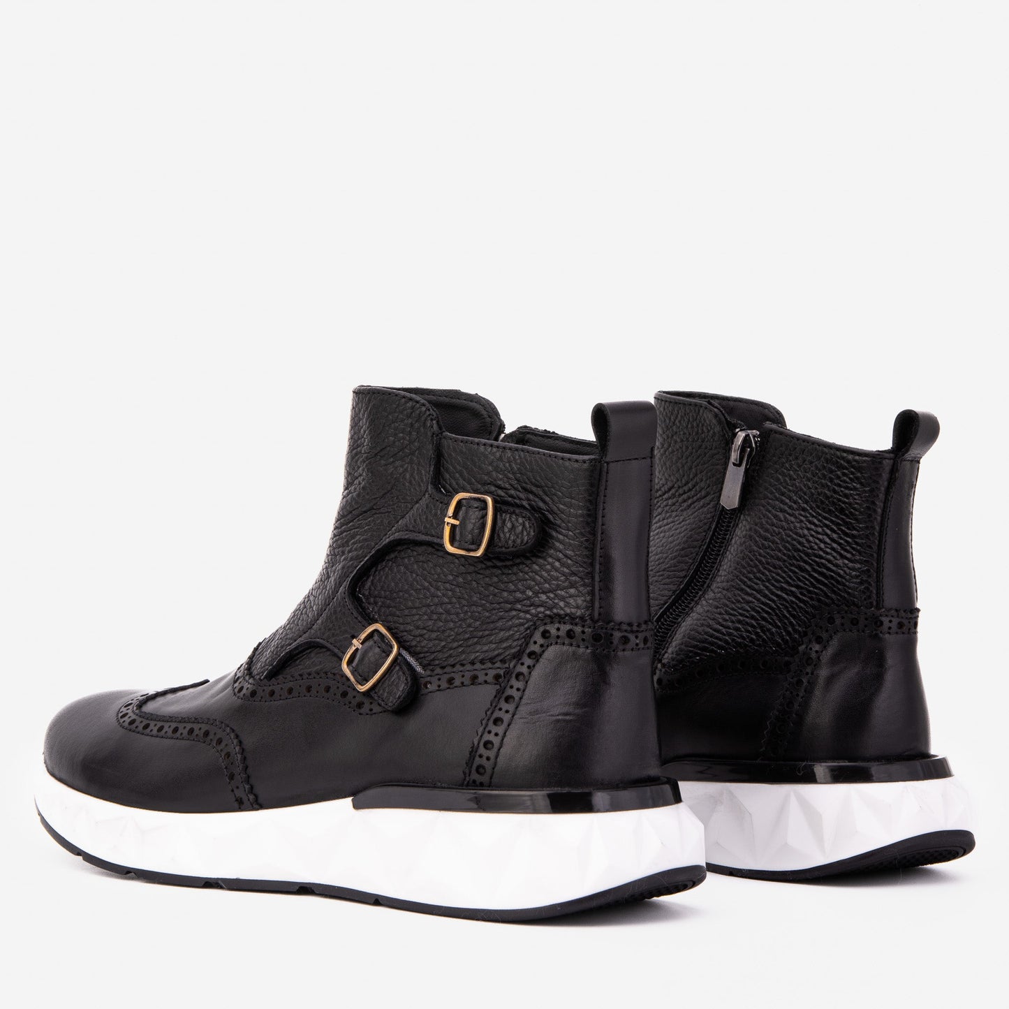 The Stealth Wingtip Buckle Black Leather Men Boot