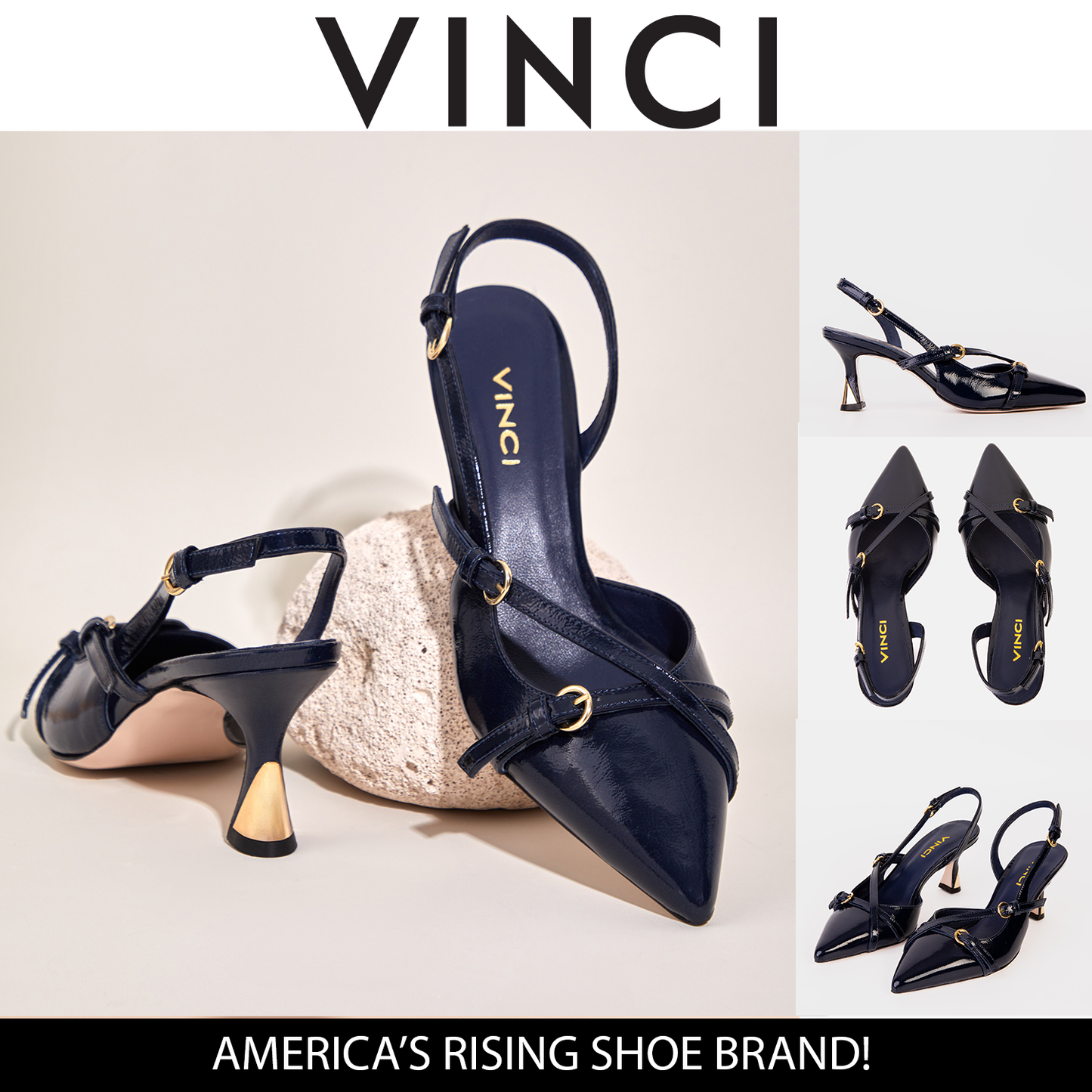 The Atlantic Navy Blue Leather Slingback Women Sandal