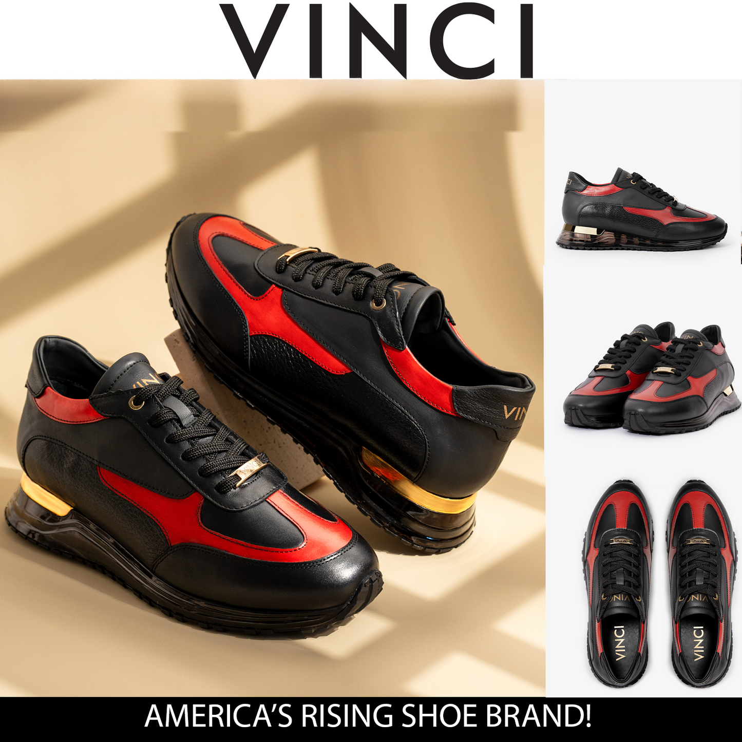 The Arda Black & Red Leather Men Sneaker