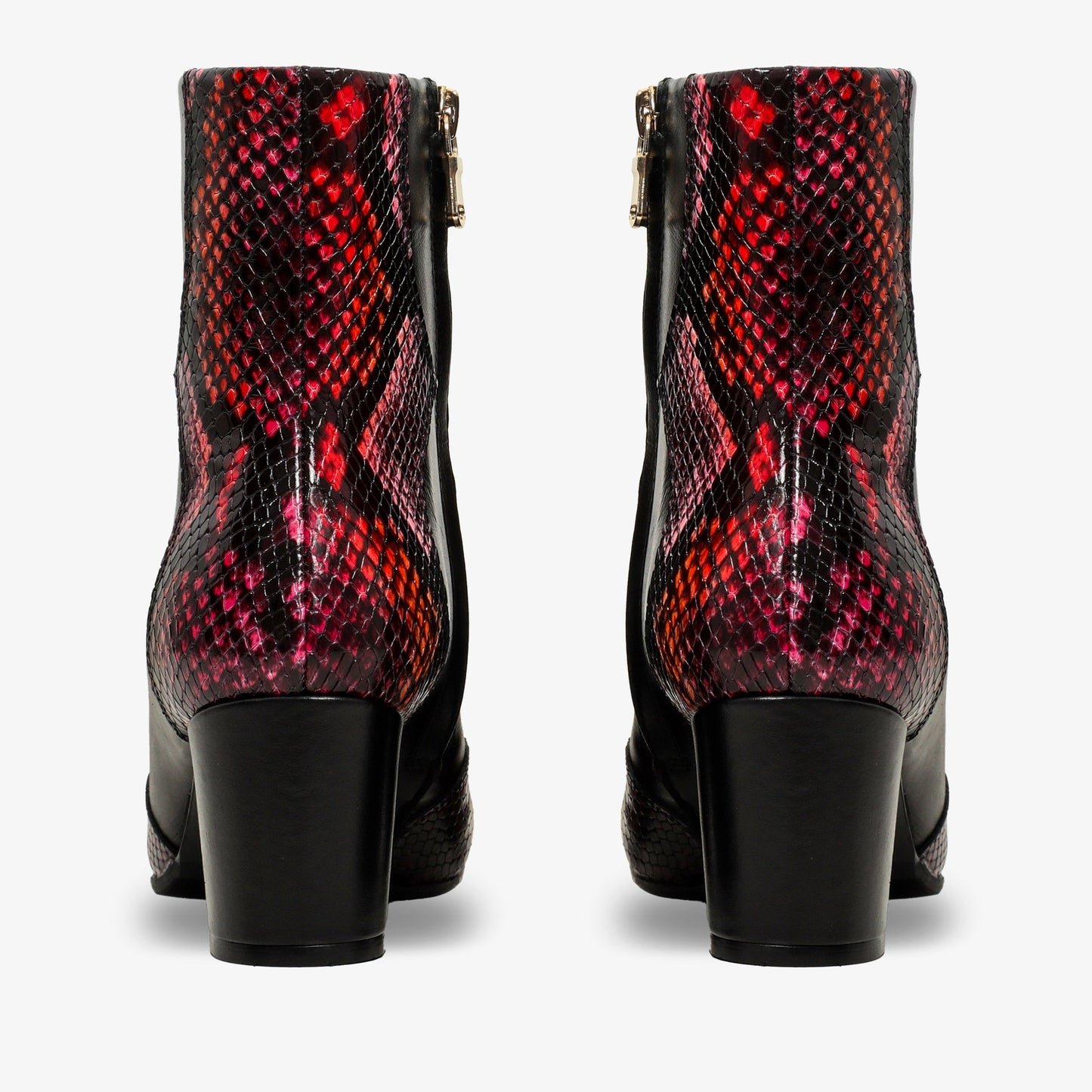 Gray Black & Fuchsia Leather Block Heel Women Boot