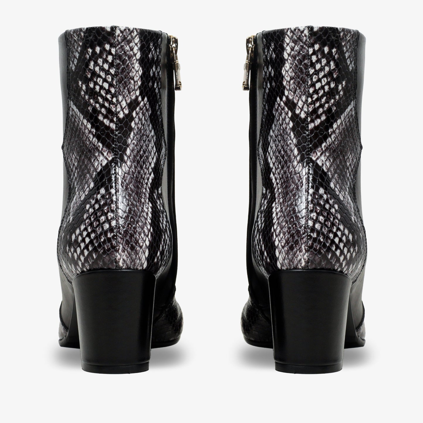 The Gray Black & White Leather Block Heel Women Boot