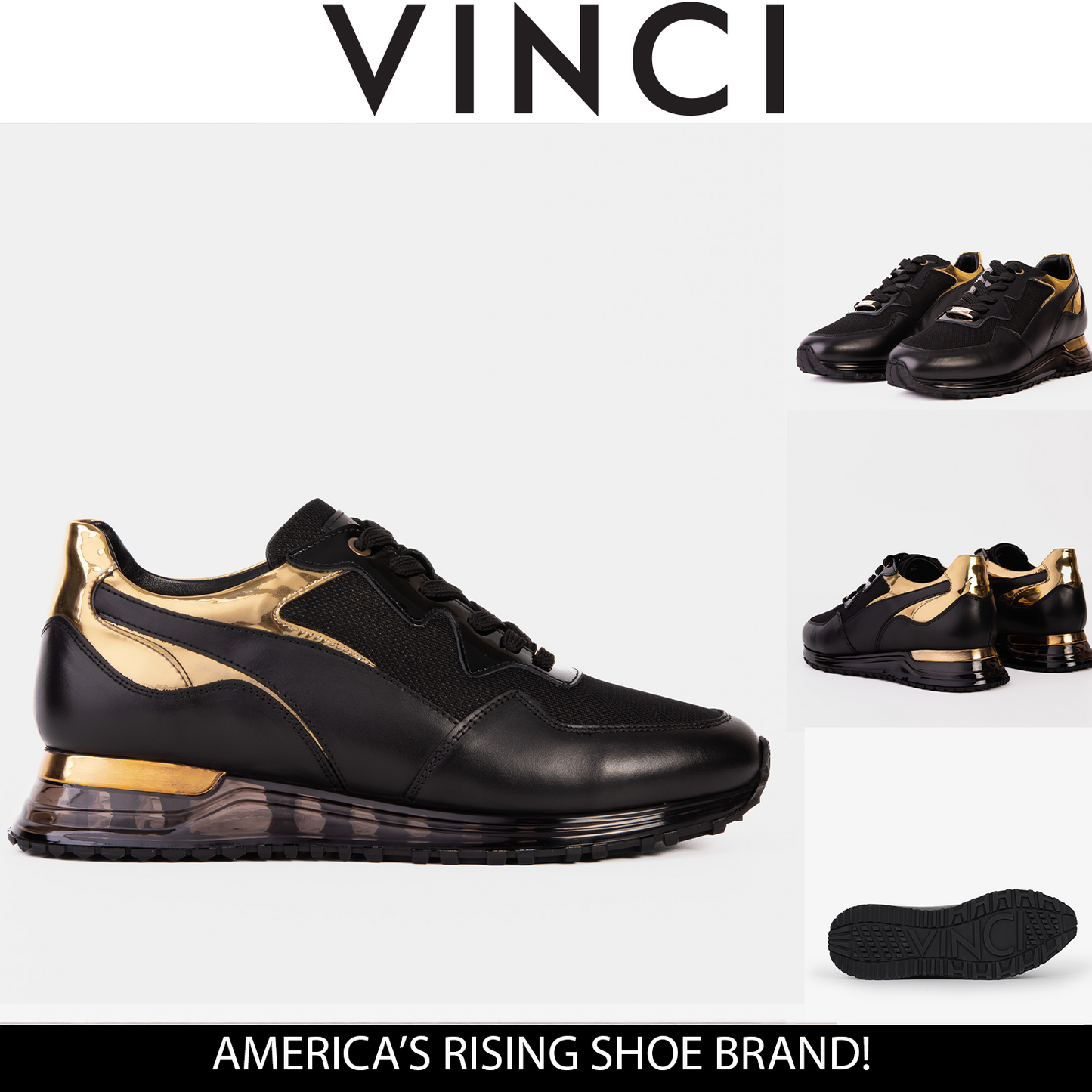 The Rialto Black & Gold Leather Men Sneaker